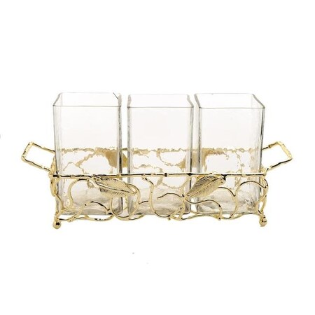 Classic Touch Decor Classic Touch CA2003 Gold Leaf Cutlery Holder with Hammered Glass Inserts CA2003